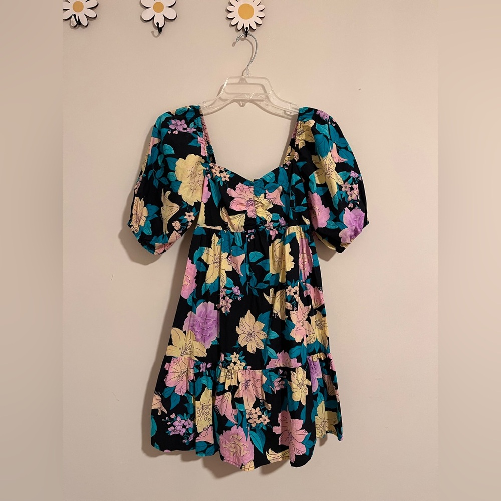 Billabong Be Mine Floral Print Sweetheart Babydoll Dress M Medium Colorful